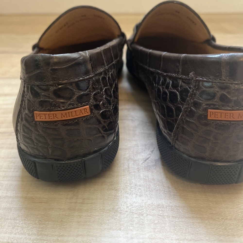 Peter Millar Dark Brown Crocodile Embossed Leather Loafer Men 9M Dress Shoes - Picture 11 of 16